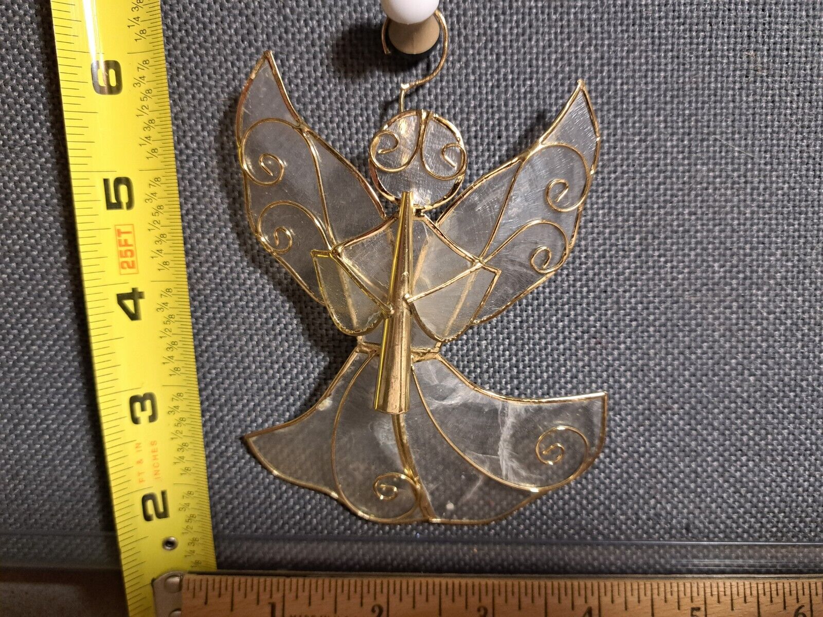 Vintage Rare Stained Glass Angel with Trumpet iridescent Delicate #1463L143