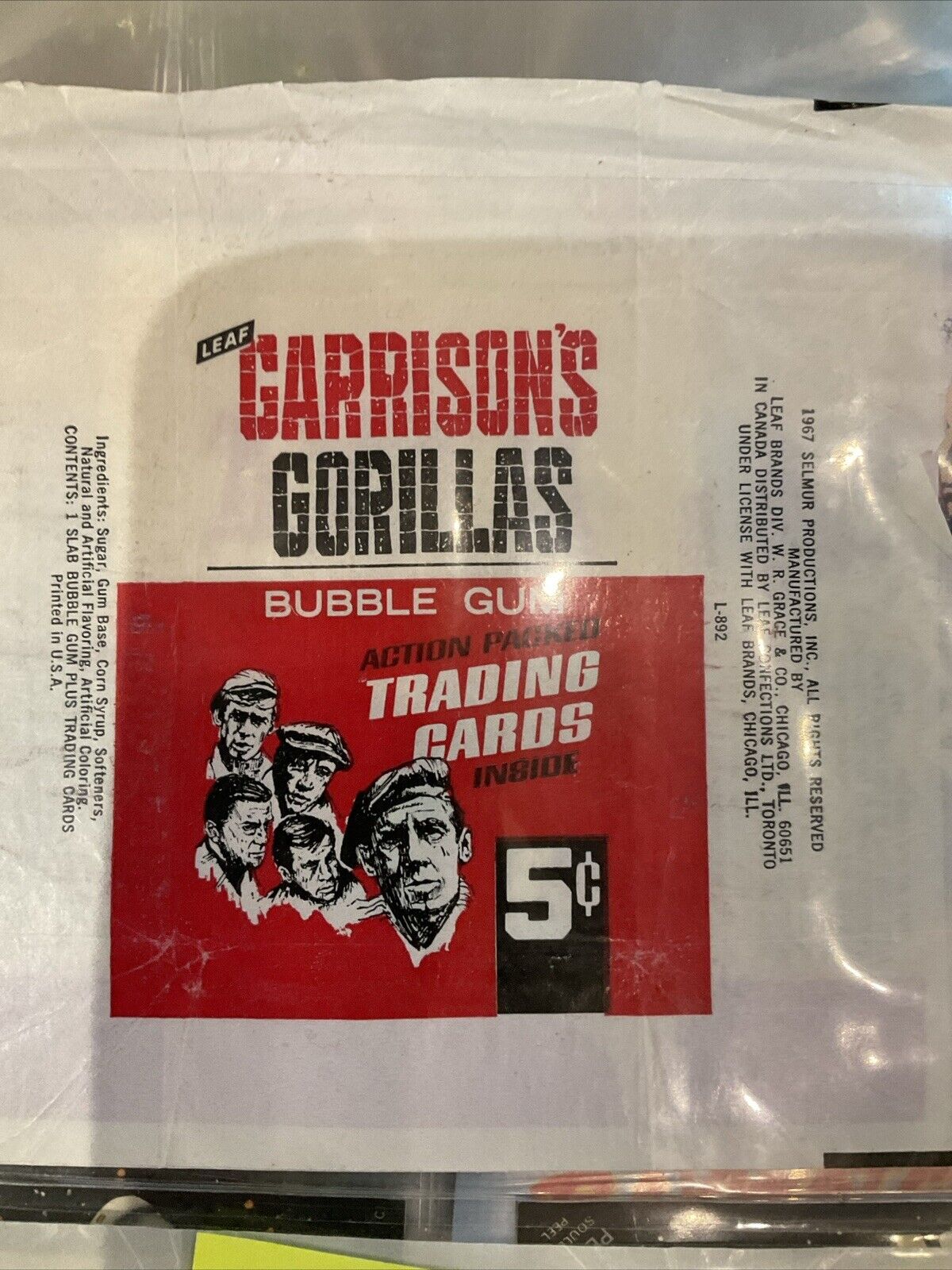 Garrison\'s Gorillas 1967 Leaf Vintage 5 Cent Bubble Gum Trading Card Wrapper