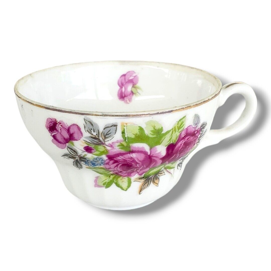 Vintage Ceramic Porcelain Tea Cup Hand Painted Gold Tone Rim Japan Drinkware