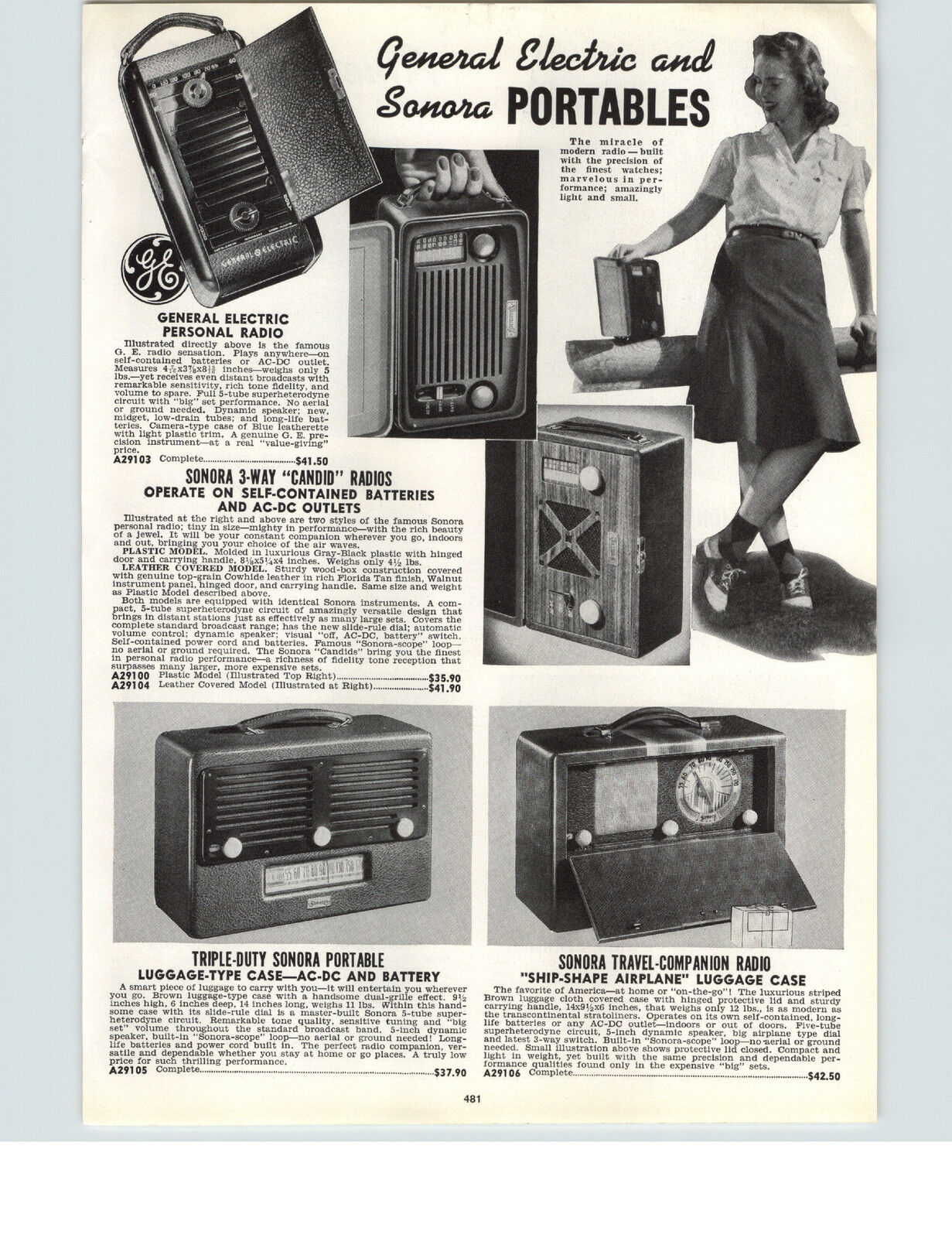 1942 PAPER AD 4 PG Sonora Portable Radio GE Stewart Warner DeWald Globe Trotter
