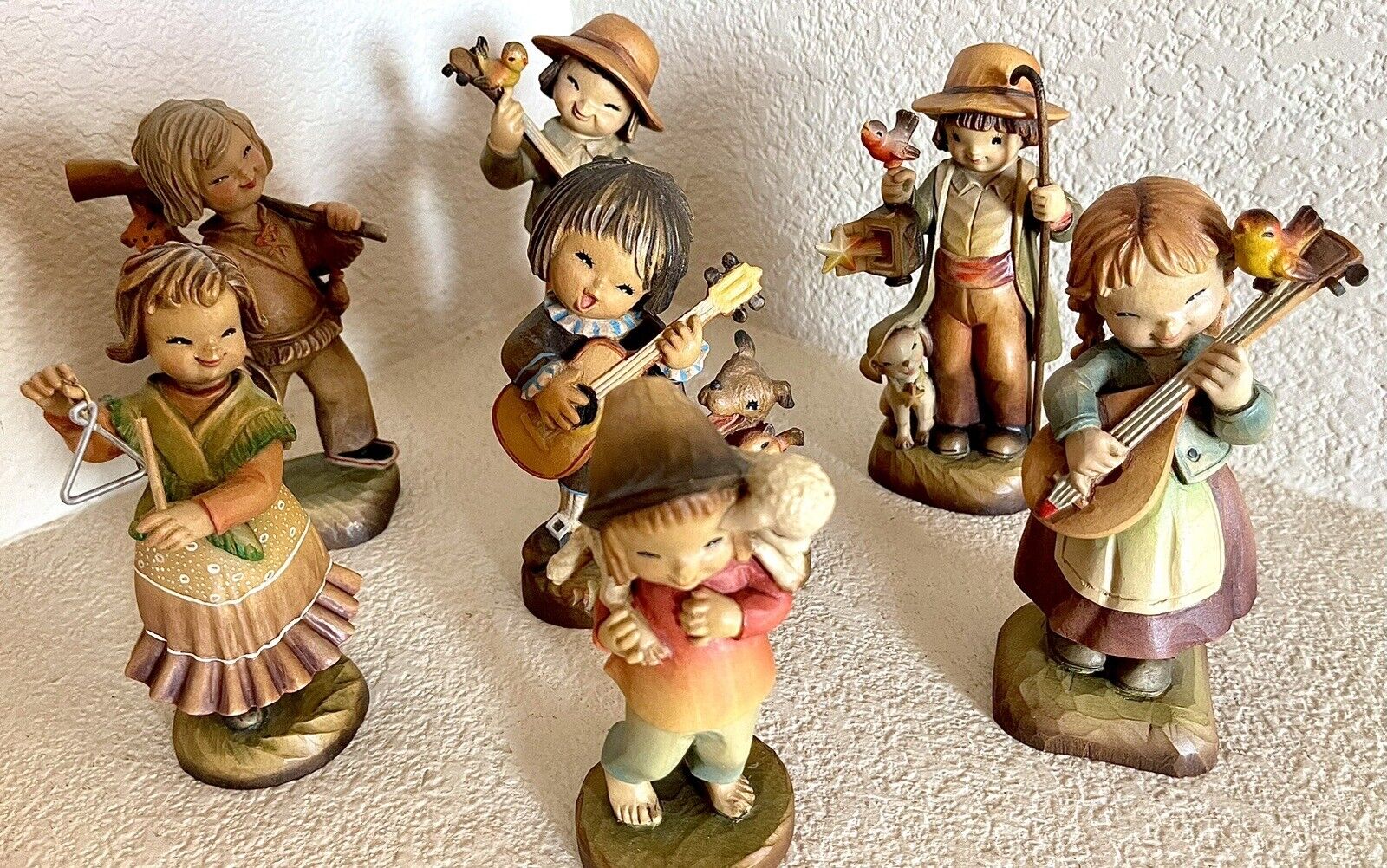 Lot 7 Vintage Large 6 Inch Anri Figurines Italy Wood Children Collectibles