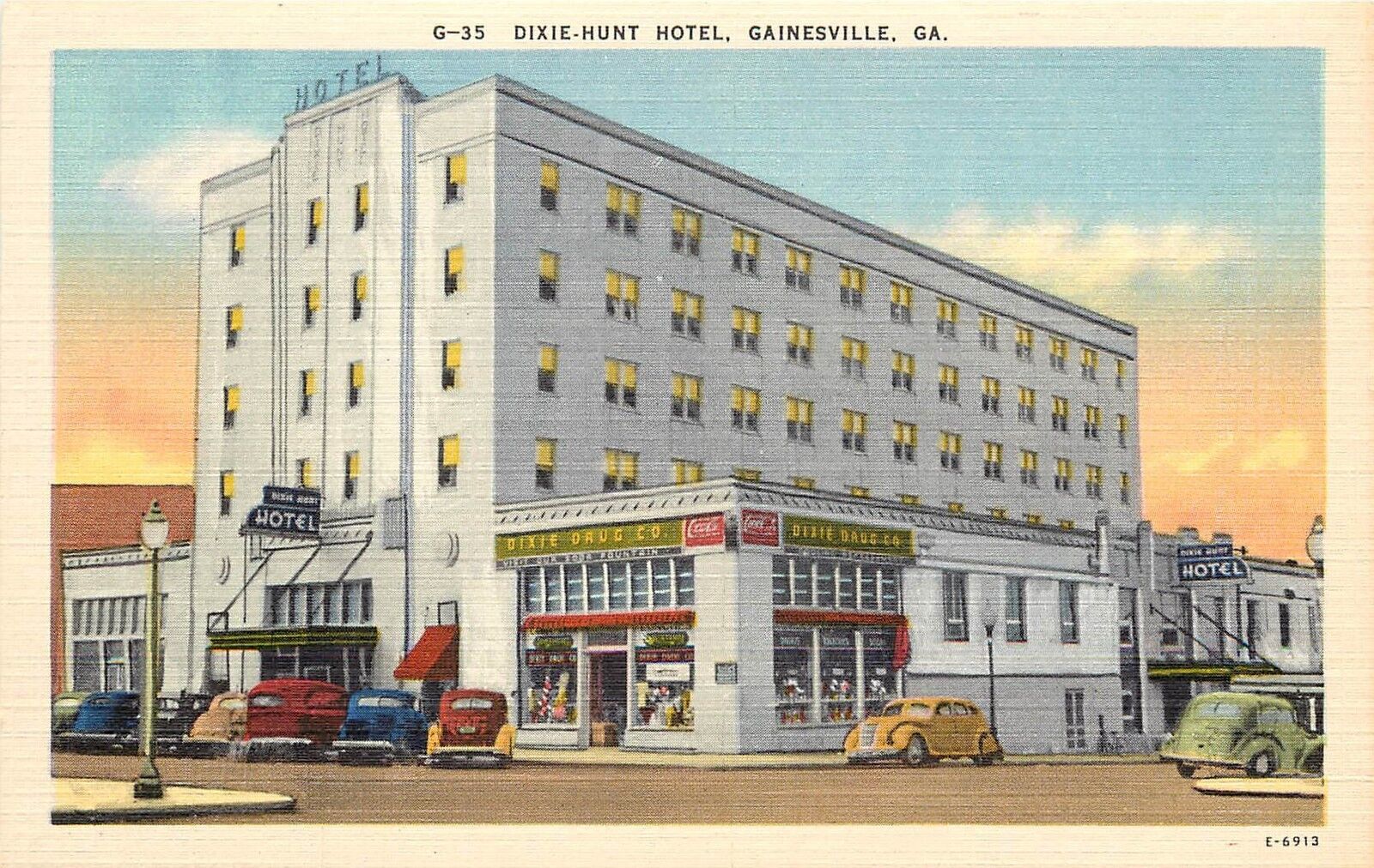 Vintage Linen Postcard; Dixie Hunt Hotel, Gainesville GA Hall County Unposted
