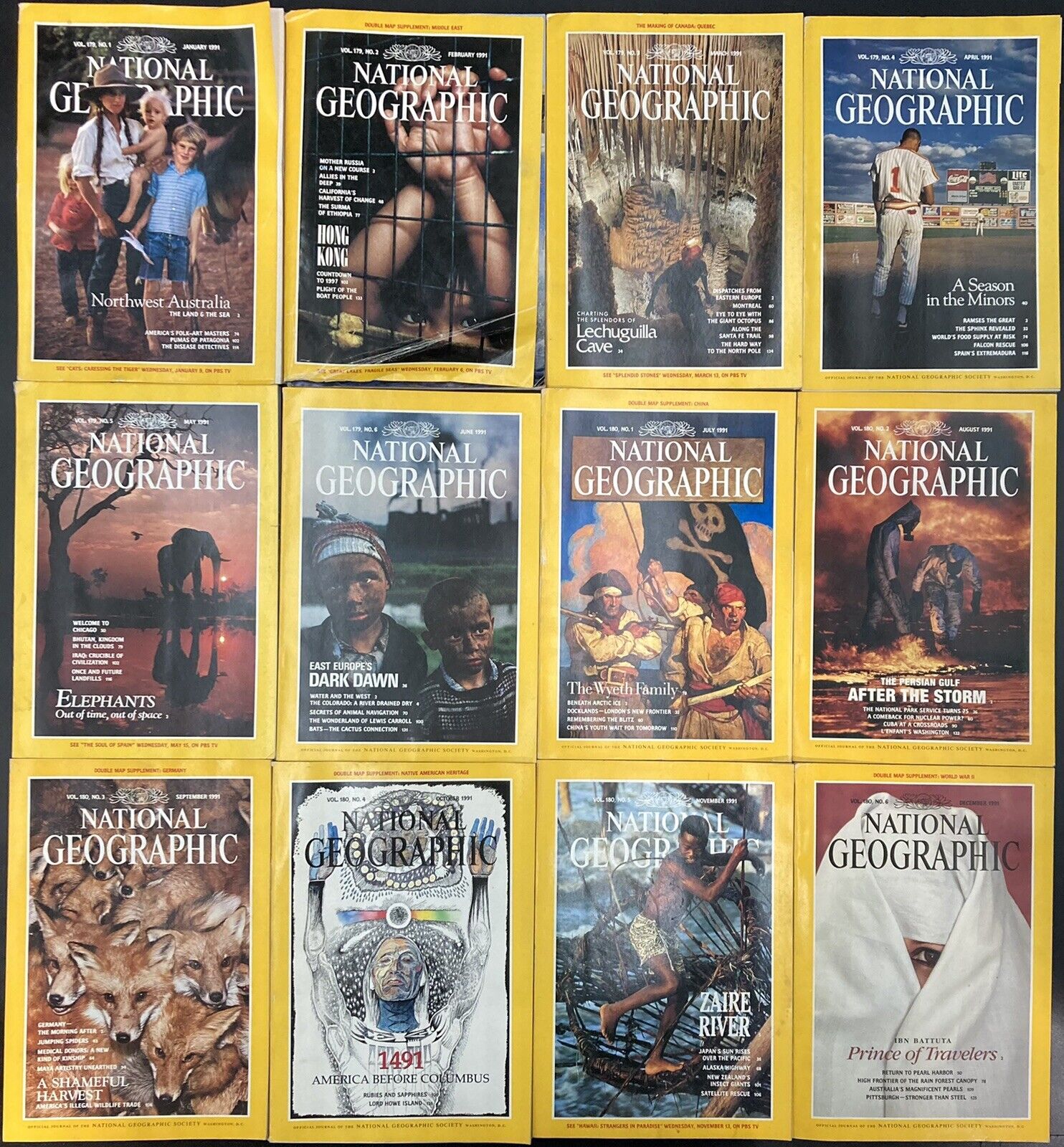 1991 Full Year Of National Geographic Magazine Lot Of 12