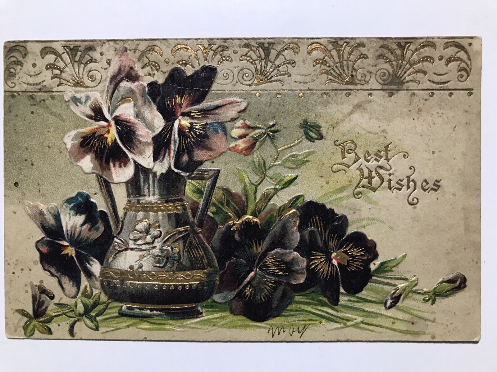 1910 Best Wishes Vase Flowers Divided Back Postcard
