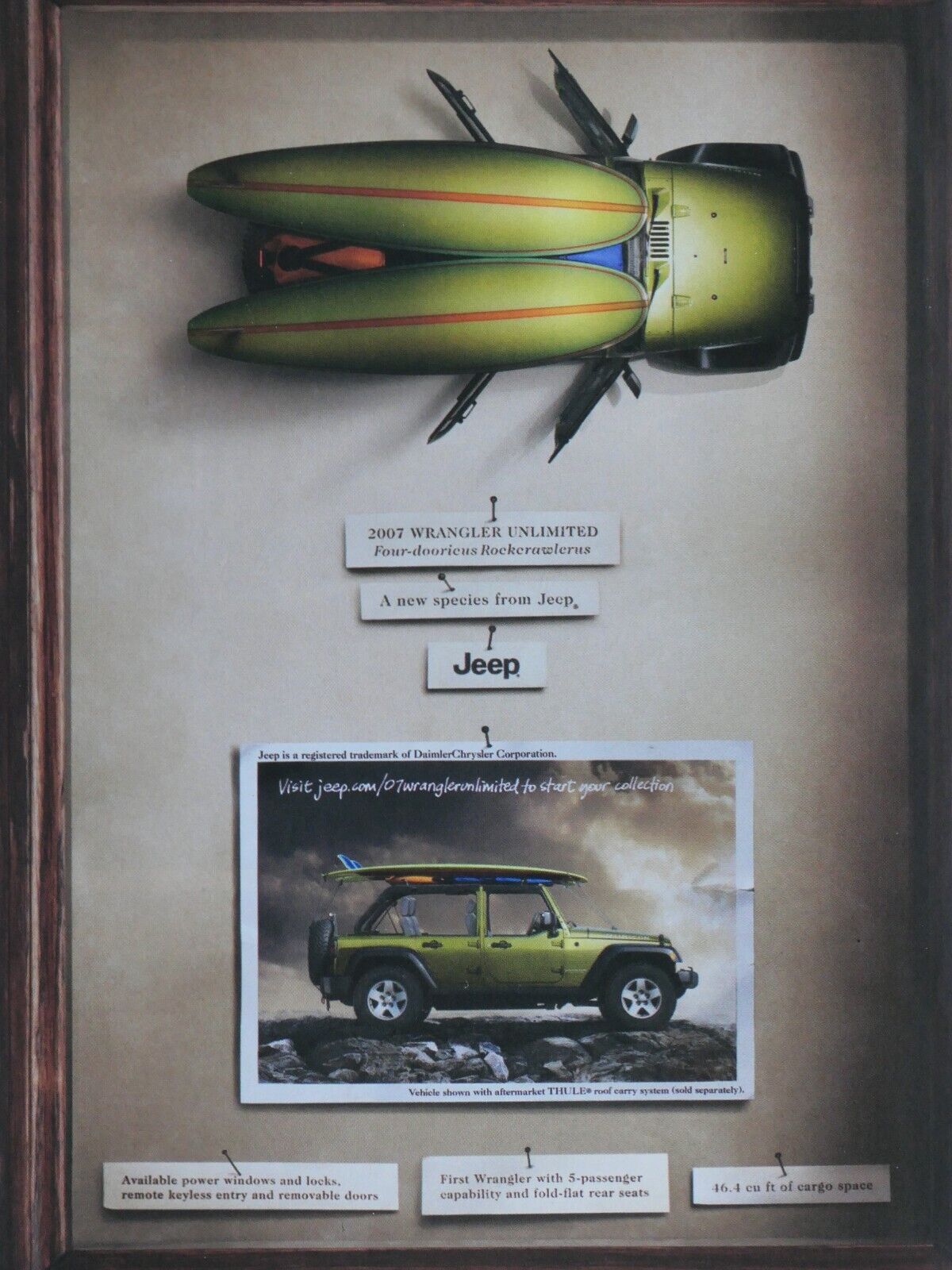 2007 Jeep Wrangler Unlimited New Species Green Wing Surfer Original Print Ad