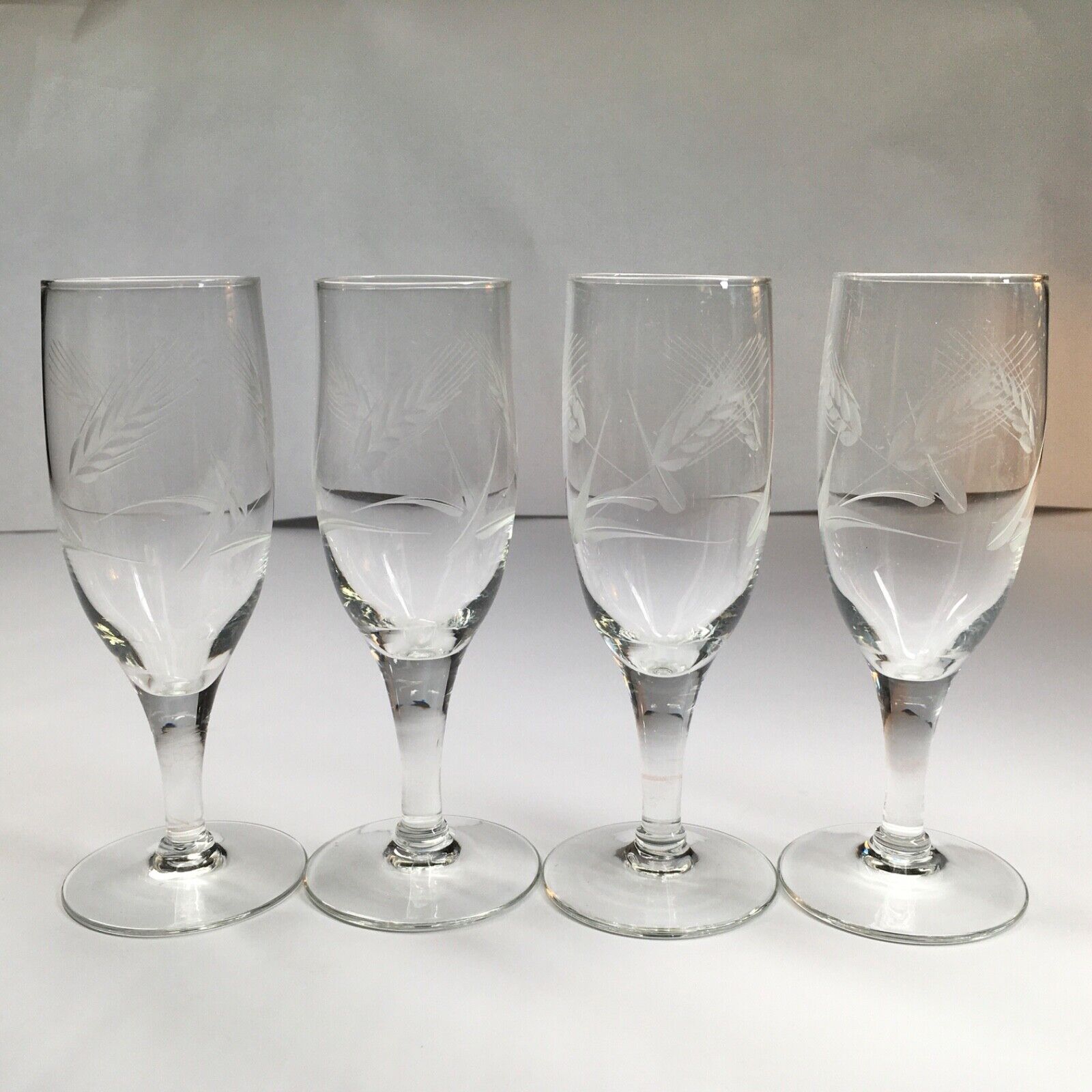 Vintage Wheat Glass Sherry Or Liquor Goblets, Etched Wheat Stemmed Glasses 5.5”