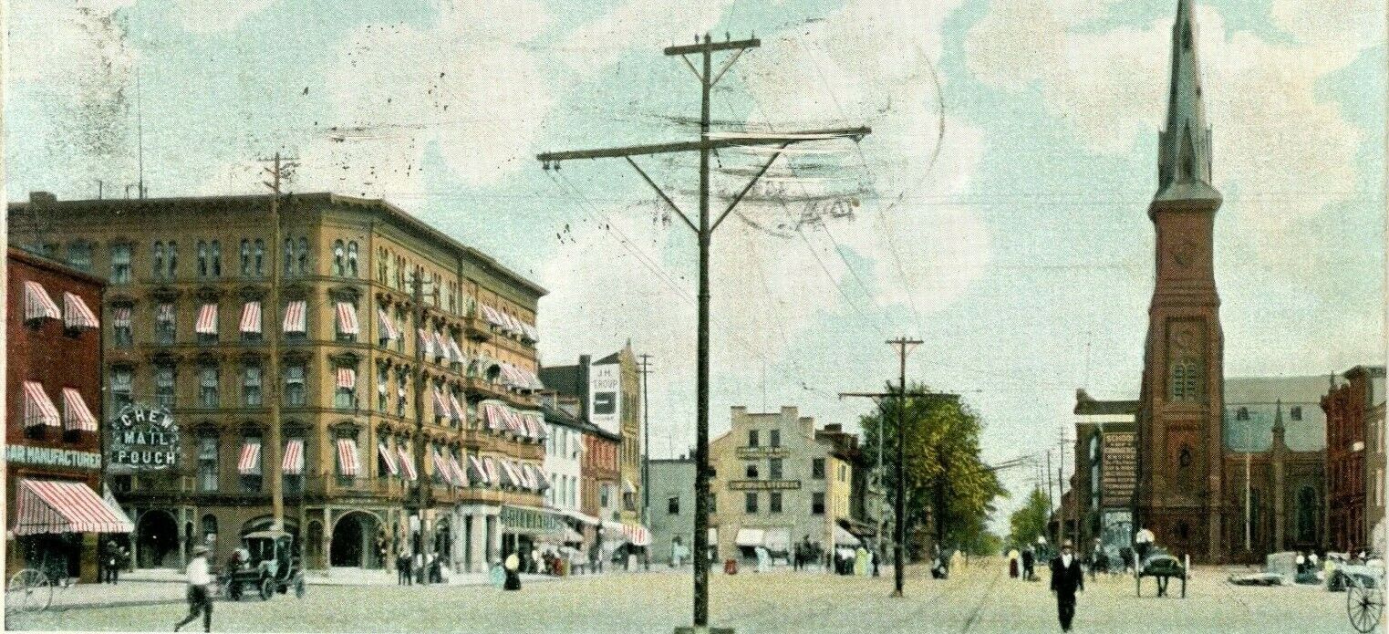 1906 Market Square Harrisburg PA People Cars Horse Drawn Wagons Postcard M1 
