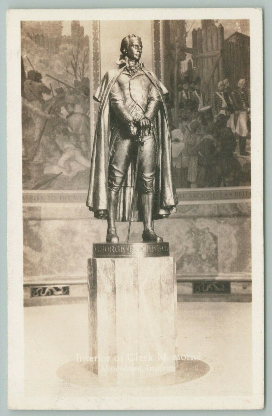 Vincennes Indiana~Clark Memorial Interior~George Rogers Clark Statue~1930s RPPC