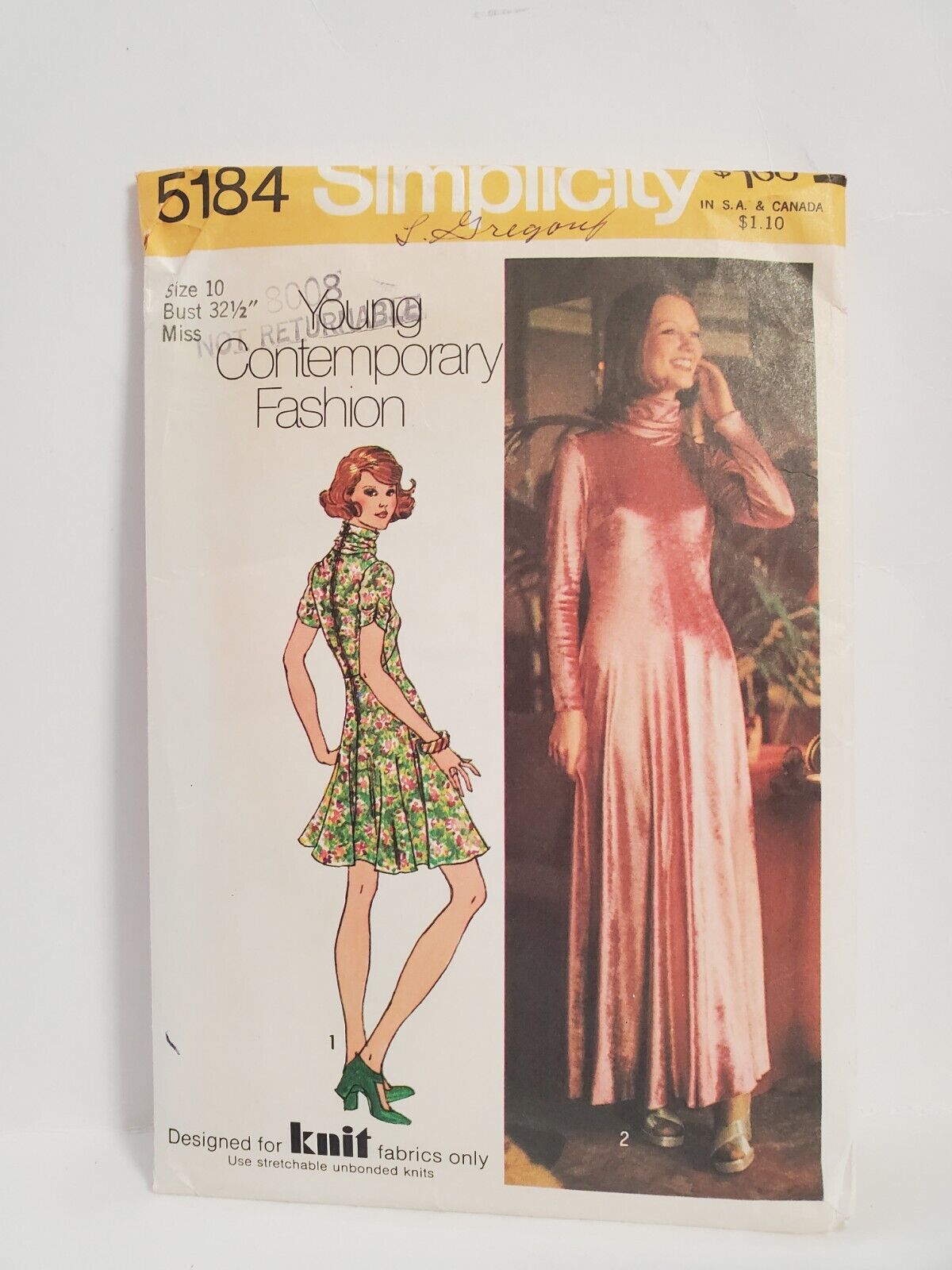 Simplicity 5184 Size 10 Bust 32.5 Inches Cut and Complete 1972
