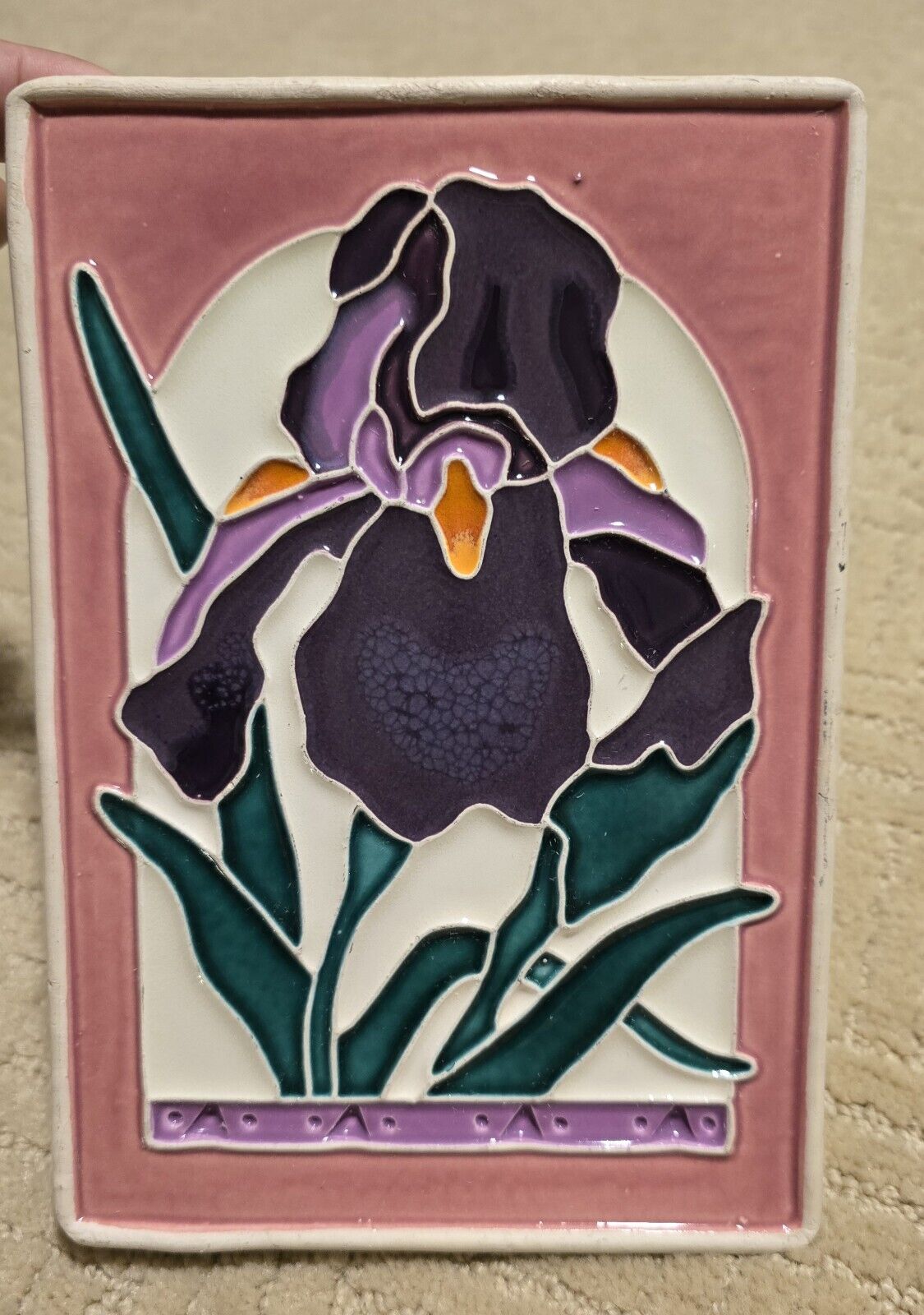 Cindy Wallace Flower Plaque  1990 Signed Art Pottery Wall Plaque 8 x 5.5\