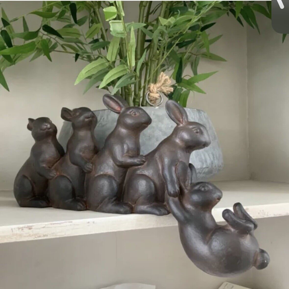 Vintage Bronze Effect Resin Bunnies Shelf Sitter
