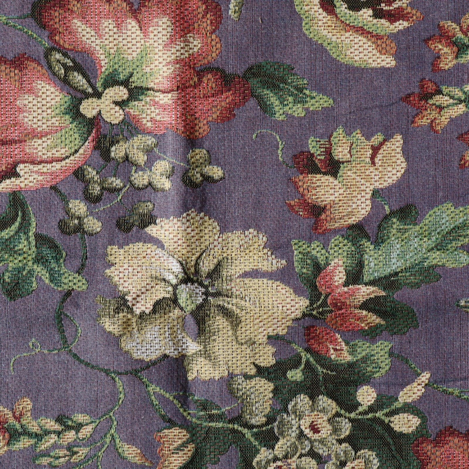Vintage Brocade Upholstery Fabric Purple Cottage Floral Rosy Pink, Green, 2.5 yd