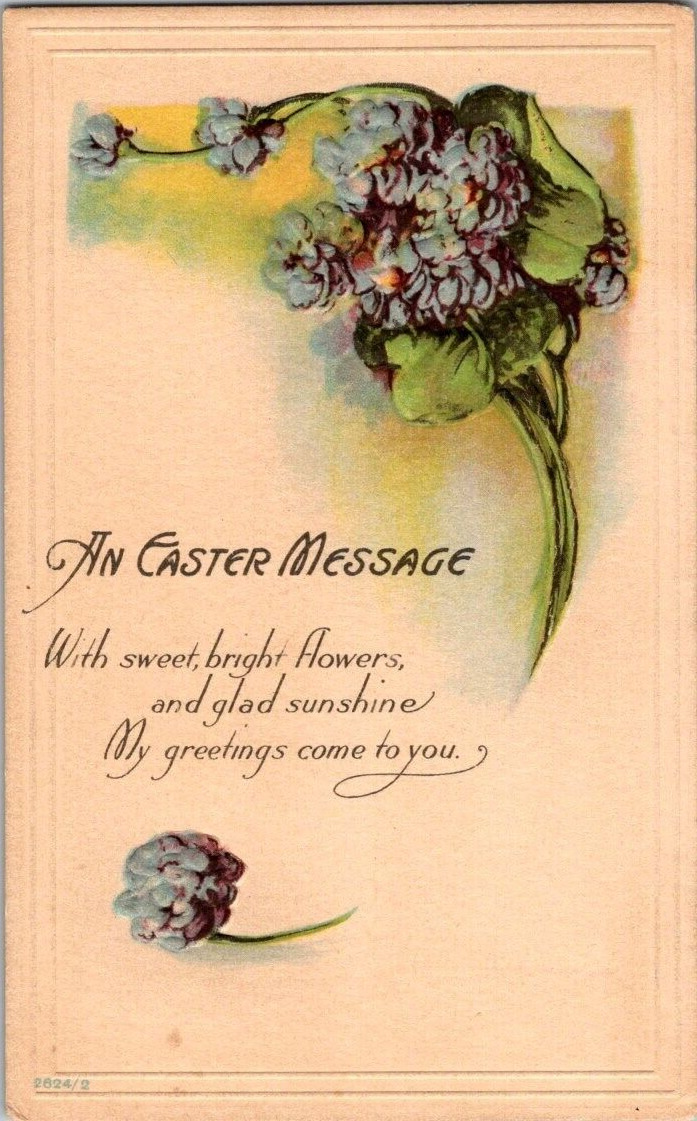 ANTIQUE 1917 EASTER POST CARD BLUE FLOWERS A3