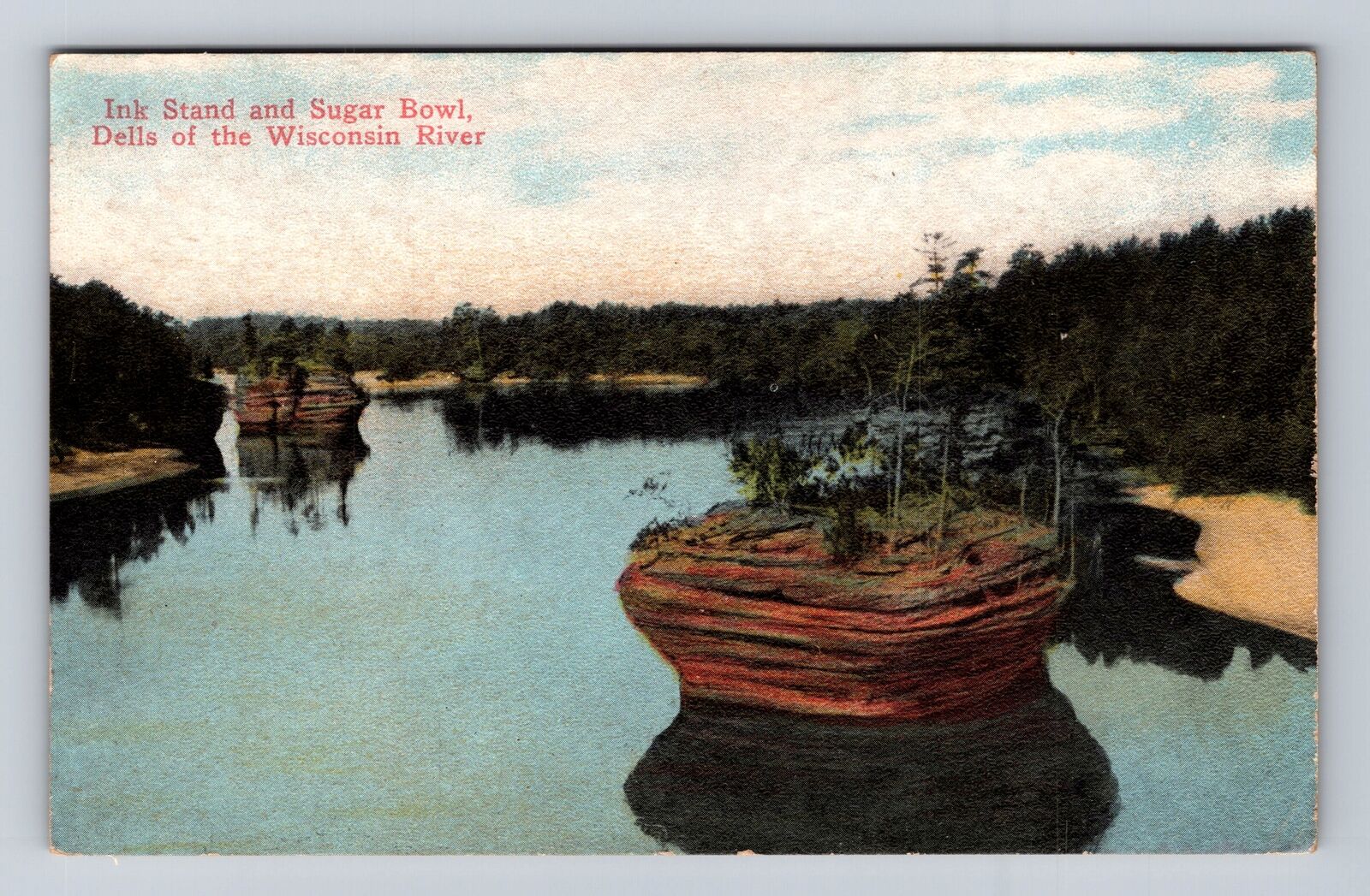 Dells Of Wisconsin River WI-Wisconsin, Ink Stand, Sugar Bowl, Vintage Postcard