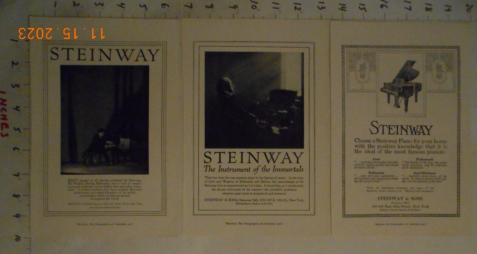 1914 1919 1920 Steinway & Sons Piano AD pianist Franz Liszt Rubenstein Hofmann