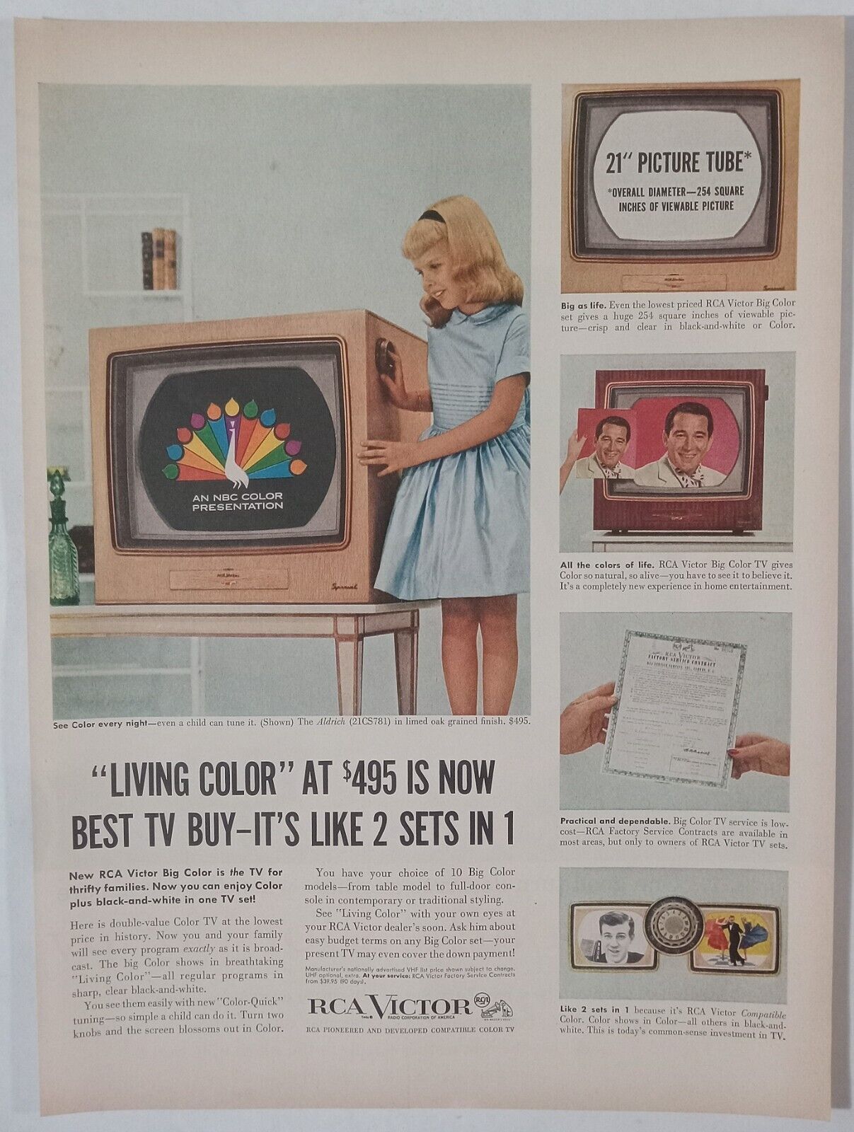 50s RCA VICTOR Console Television Child Tube TV Colorful Vtg Poster Print Ad