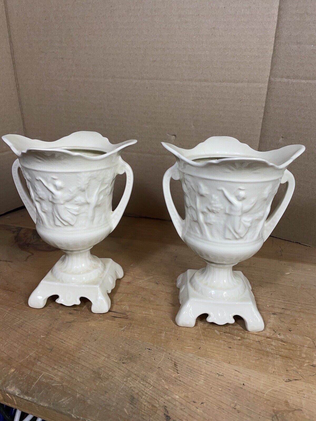 Empire Ivory Ware Lot Of 2 Urns Vase Made In England