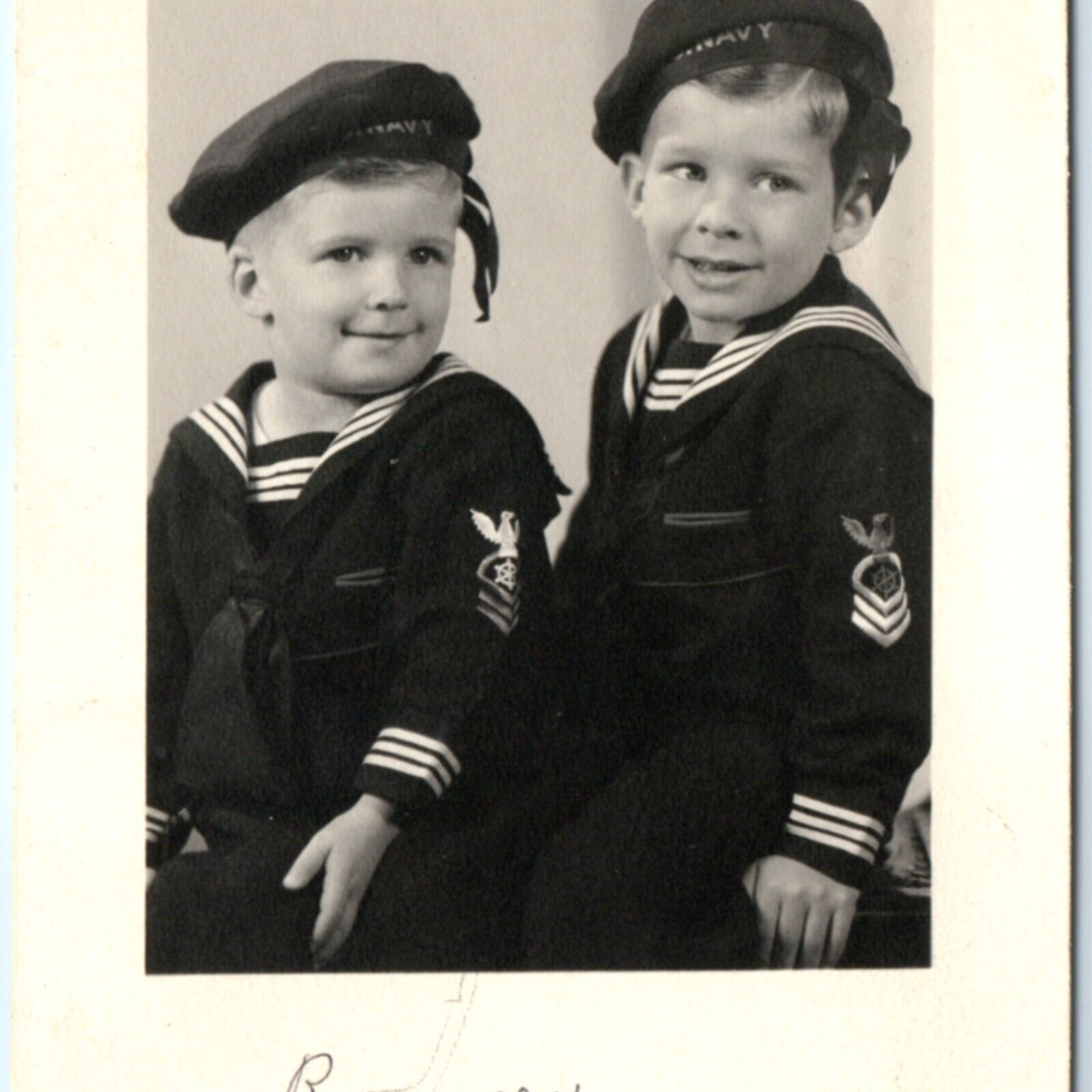 c1910s 2 Cute Little Boys in US Navy Sailor Costumes RPPC Real Photo USN A134