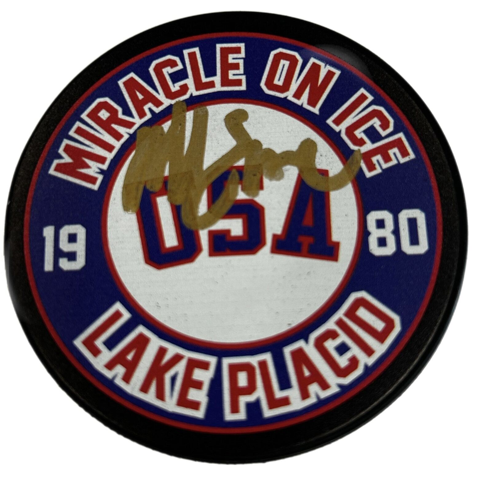 Miracle on Ice 1980 USA Lake Placid Hockey Puck Signed by Mike Eruzione