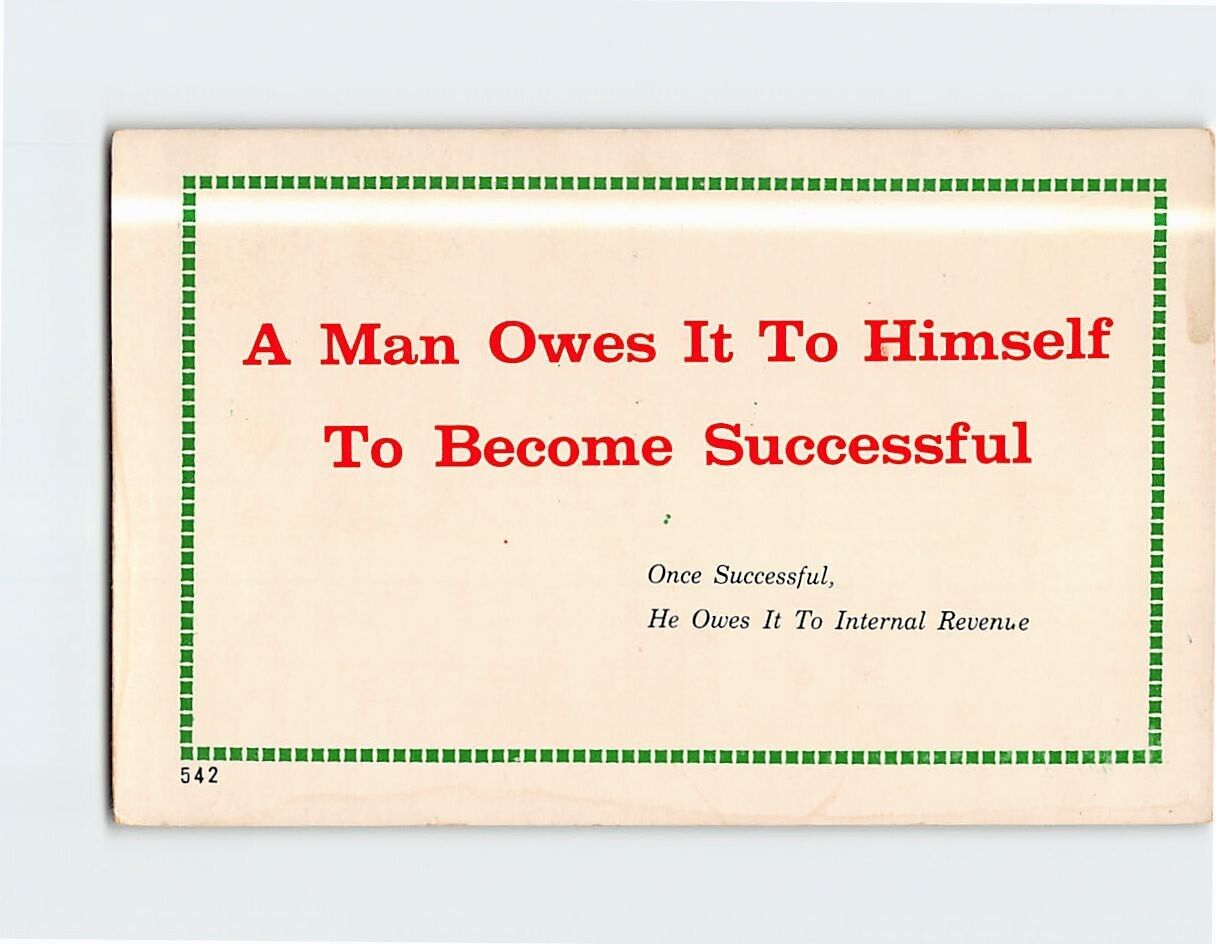 Postcard A Man Owes It To Himself To Become Successful Humor Text Print