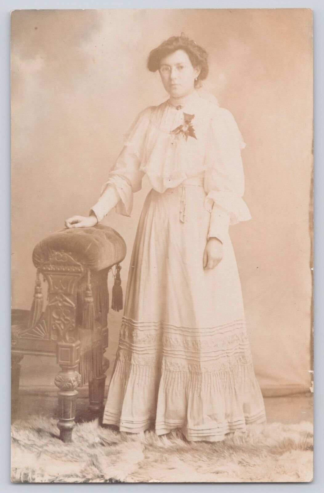 Postcard RPPC Photo Portrait Of Young Lady Wearing Glasses Vintage Antique C1910