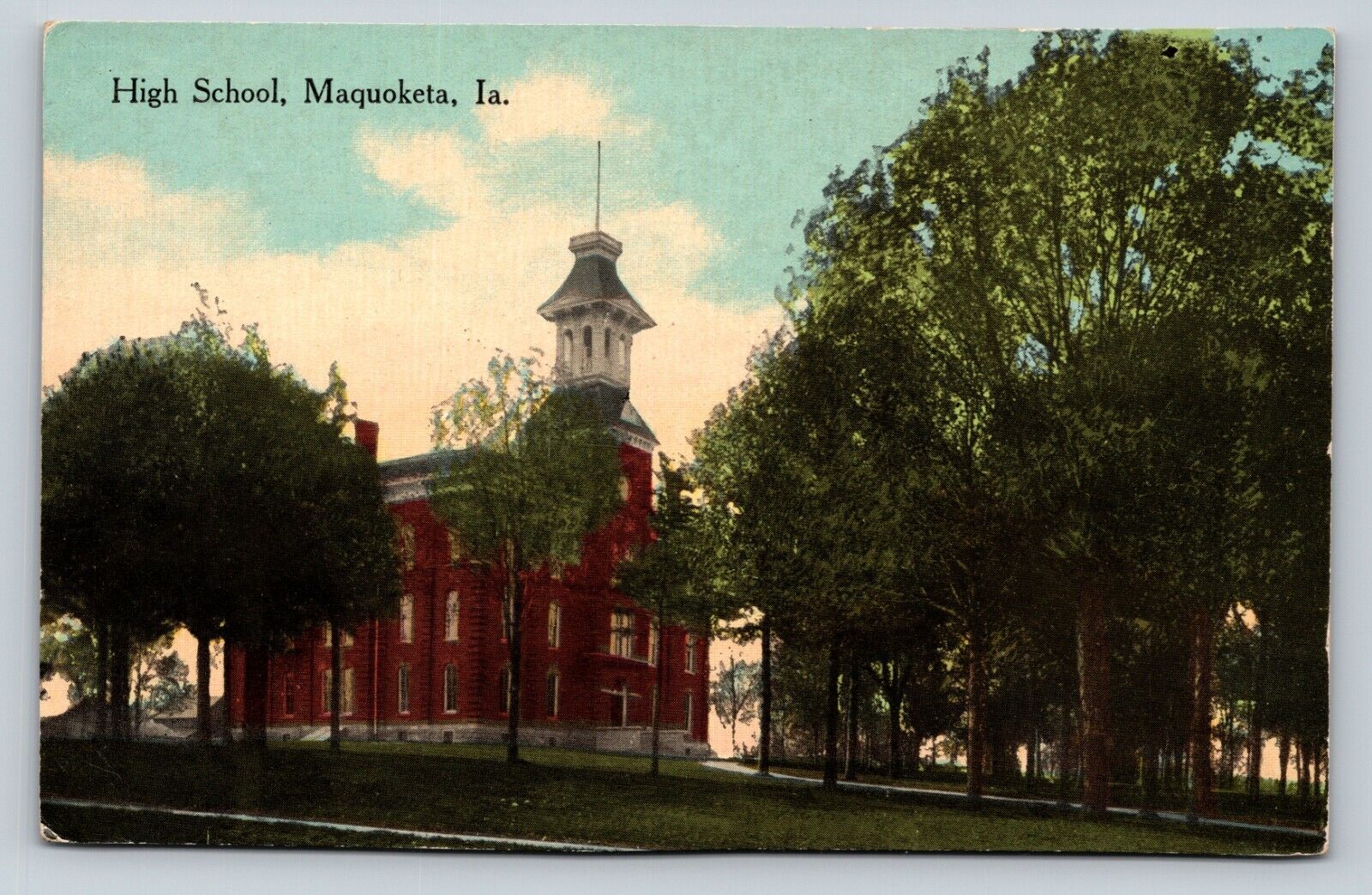 c1917 Maquoketa, Iowa IA High School Building & Landscape ANTIQUE Postcard