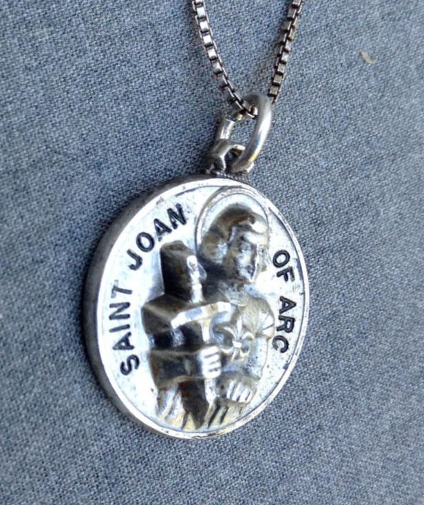 Saint Joan Of Arc Pendant Creed Sterling On 925 Italy Box Chain Silver Necklace