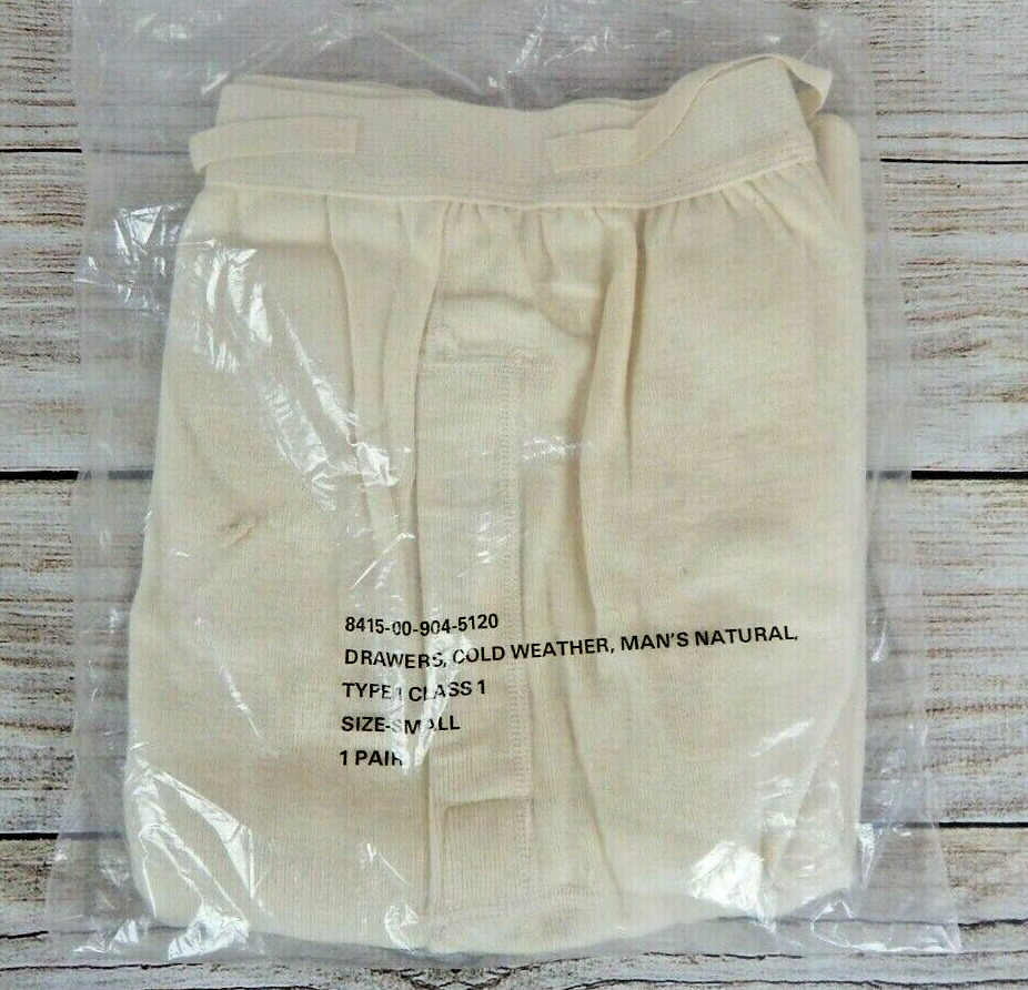 Vintage US Military Cold Weather Drawers 1979 Thermal Underwear Man's Natural Sm