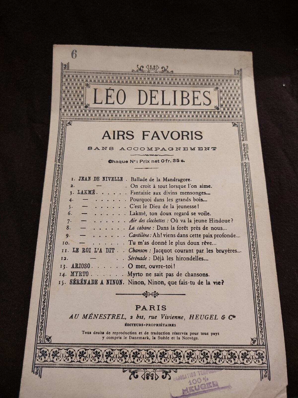 Partition Lakmé Léo Delibes Sheet Music