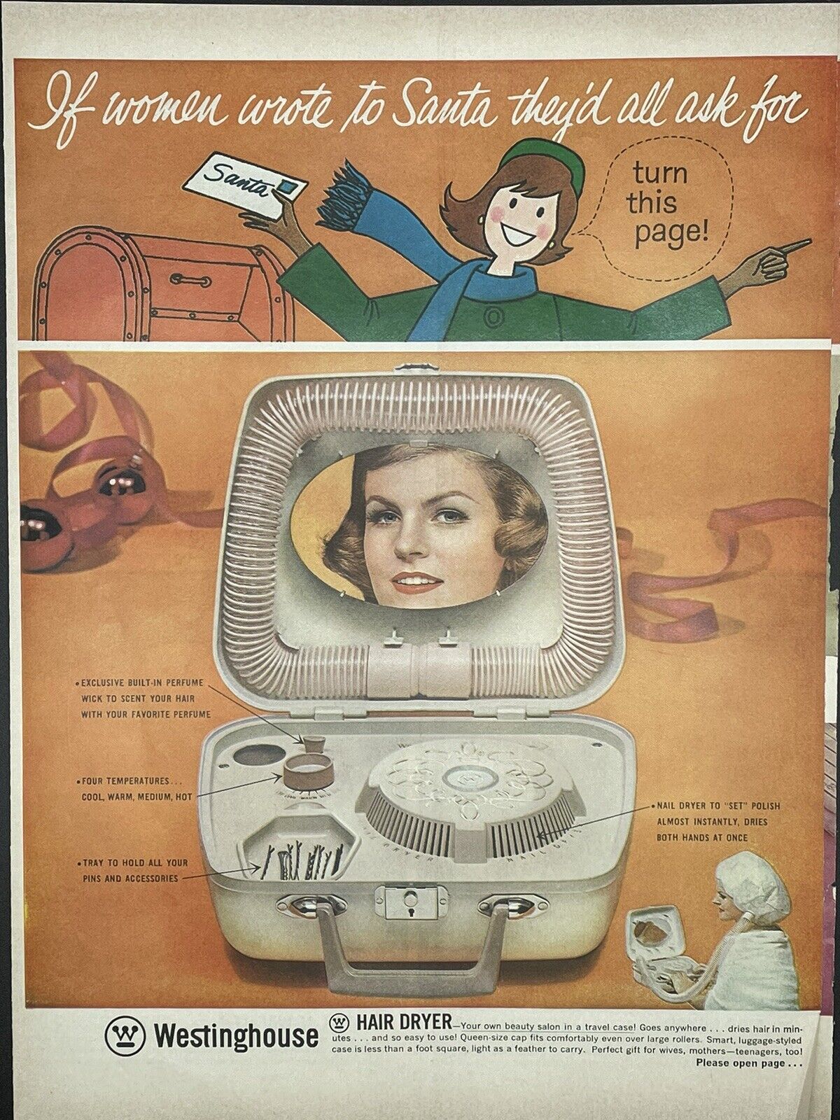 Westinghouse 3 pg Vintage Ad-Bonnet Hairdryer - LIFE MAGAZINE 12/8/1964