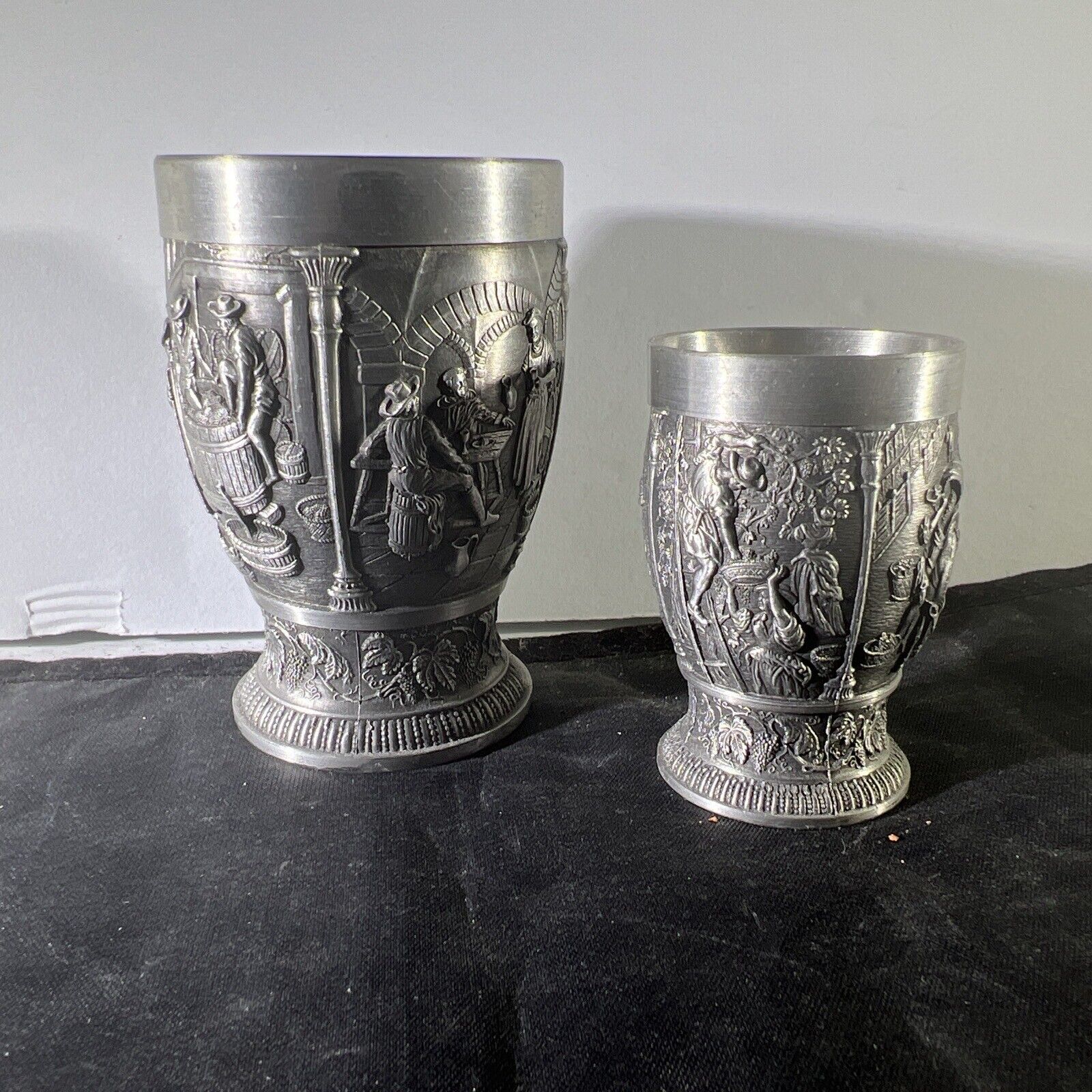 Vintage SKS Zinn 95% Small Pewter Cups 2.5” And 3”