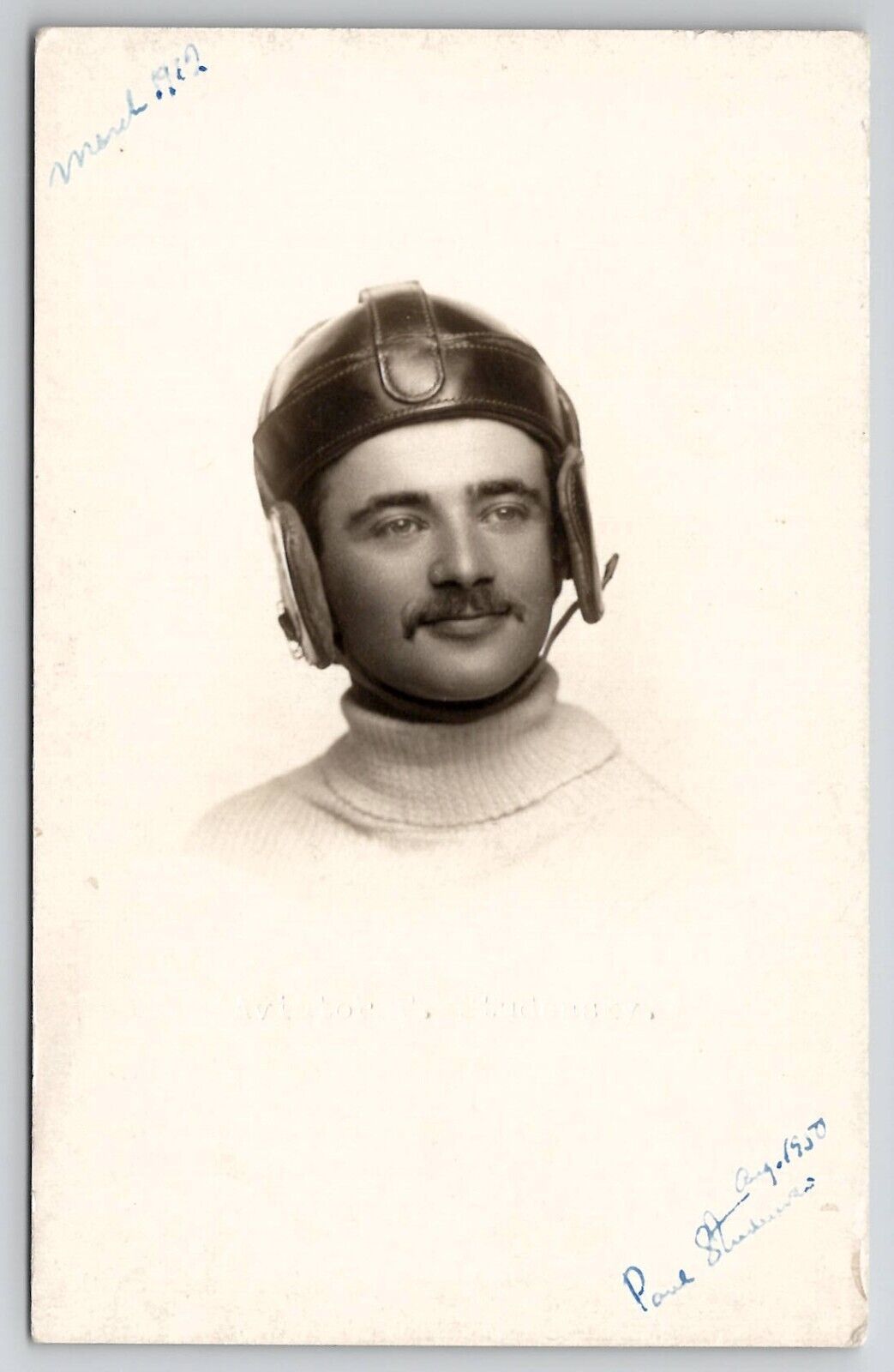 RPPC Aviatior Paul Studensky Portrait Debossed Real Photo c1912 Postcard I29