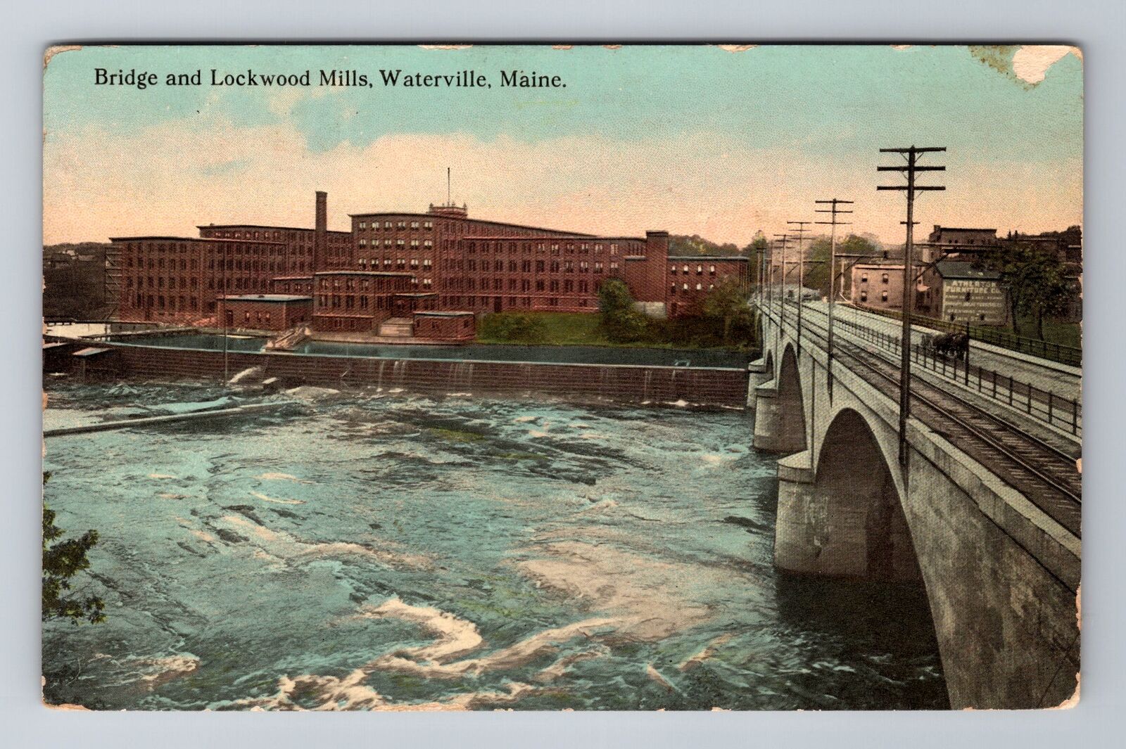 Waterville ME-Maine, Bridge And Lockwood Mills, Antique, Vintage c1913 Postcard