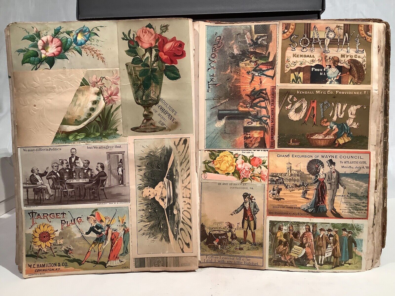 1880's-1890's VICTORIAN TRADE CARD ALBUM, 315 CARDS, INCLUDING SOME RARE ONES