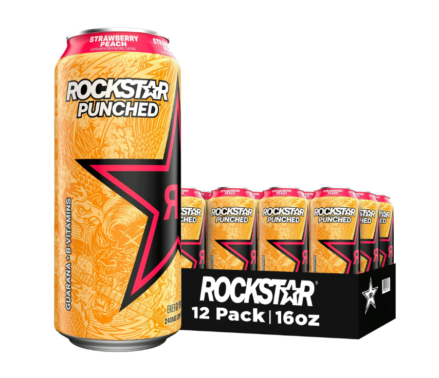 Rockstar Punched, Strawberry Peach, 16 oz, 12 count