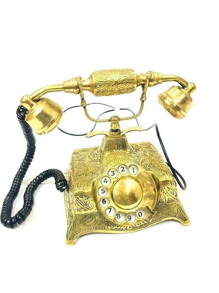 Telephone Antique Golden Finished Rotary Brass Working Collectibles Telephone