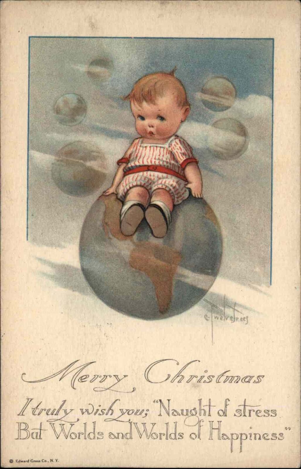 Charles Twelvetrees Sad Little Boy on Earth Globe c1915 Postcard