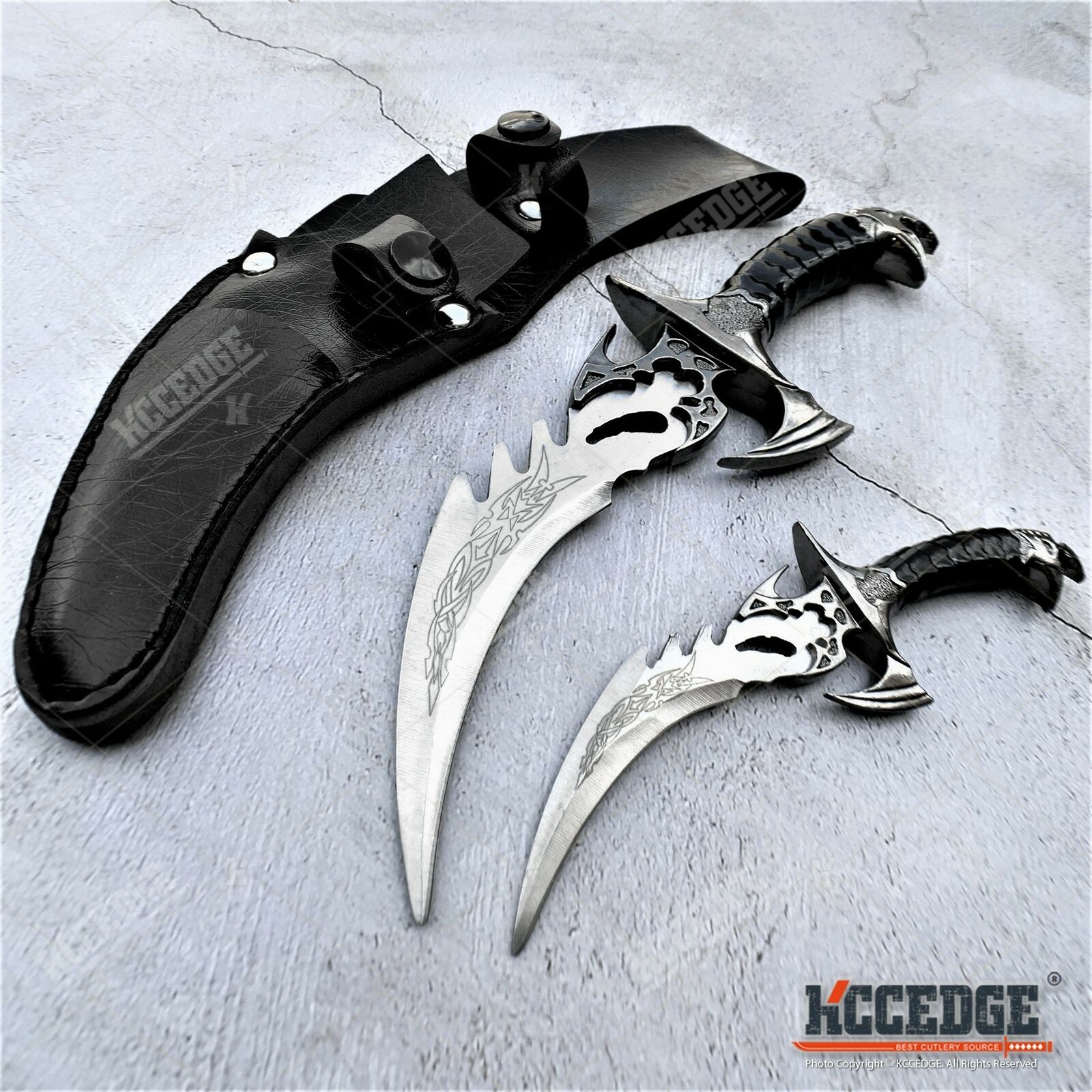 SET of 2 Medieval FIXED BLADE DAGGERS Black Knife Sheath Included Karambit