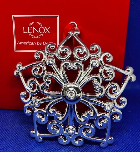 Lenox Sparkle And Scroll Clear Gems Snowflake Silverplated Christmas Ornament