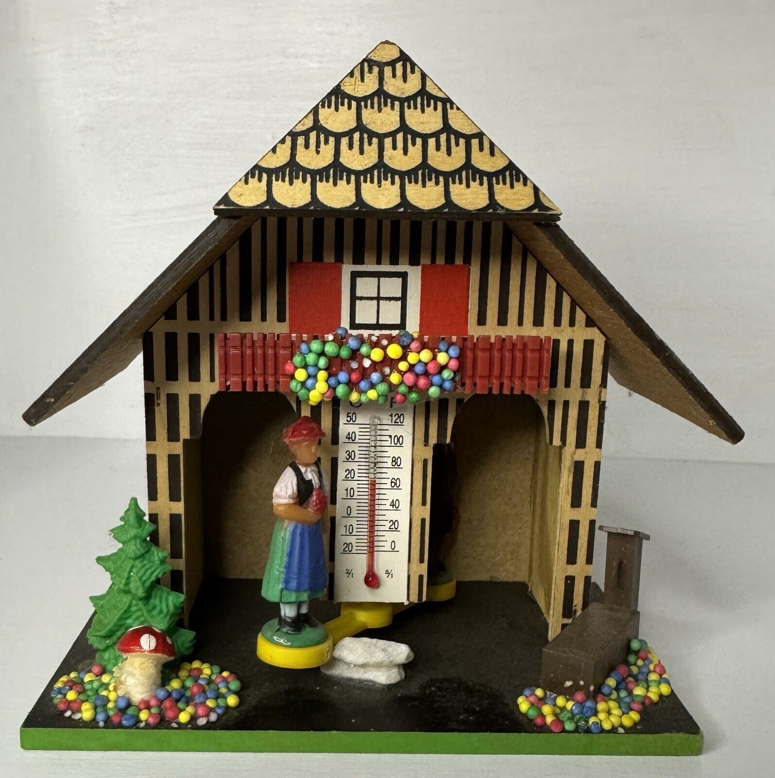 Vintage German Wooden Thermometer House Cabin