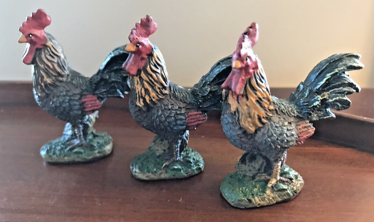 Miniature Rooster Figurines - Set of 3 - Detailed Resin - 2.75