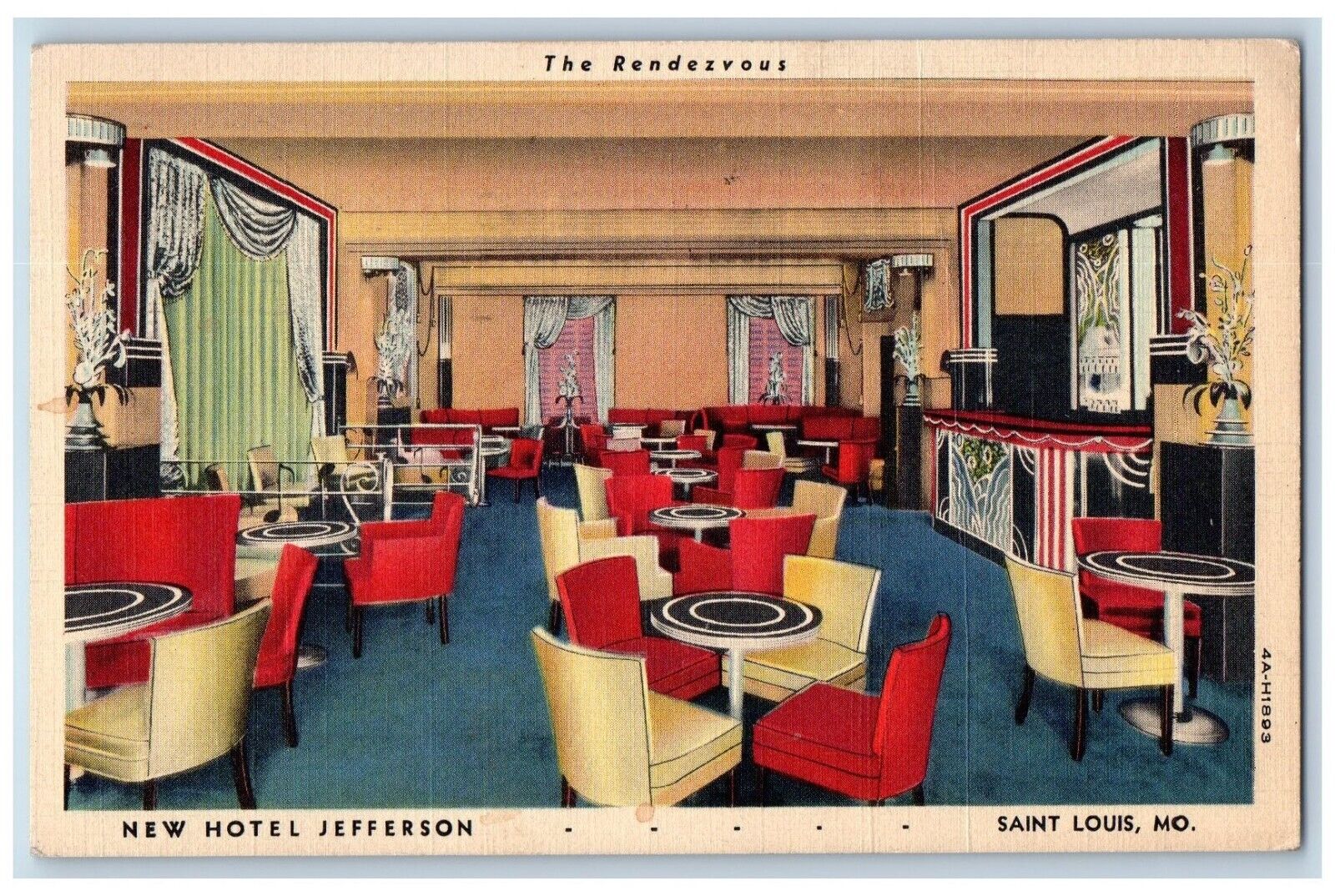 St Louis Missouri MO Postcard Rendezvous New Hotel Jefferson Interior View 1939