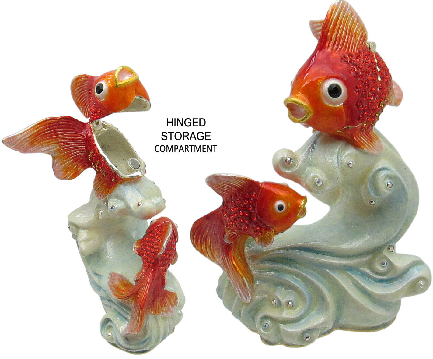 RUCINNI Goldfish on Wave Jeweled Trinket Box