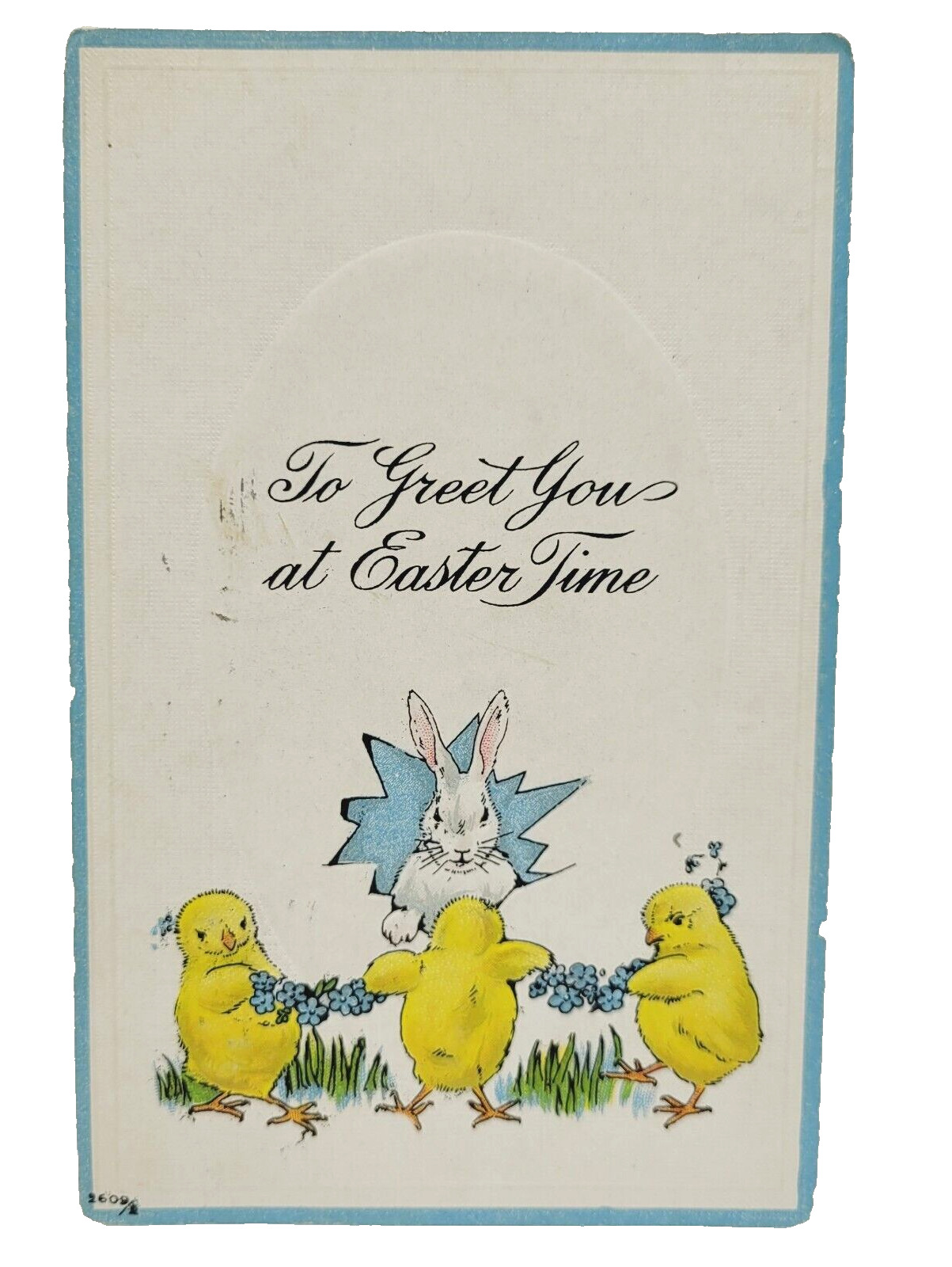 Antique 1916 To Great You at Easter Time Chicks Rabbit Egg Postcard Cancel Stamp