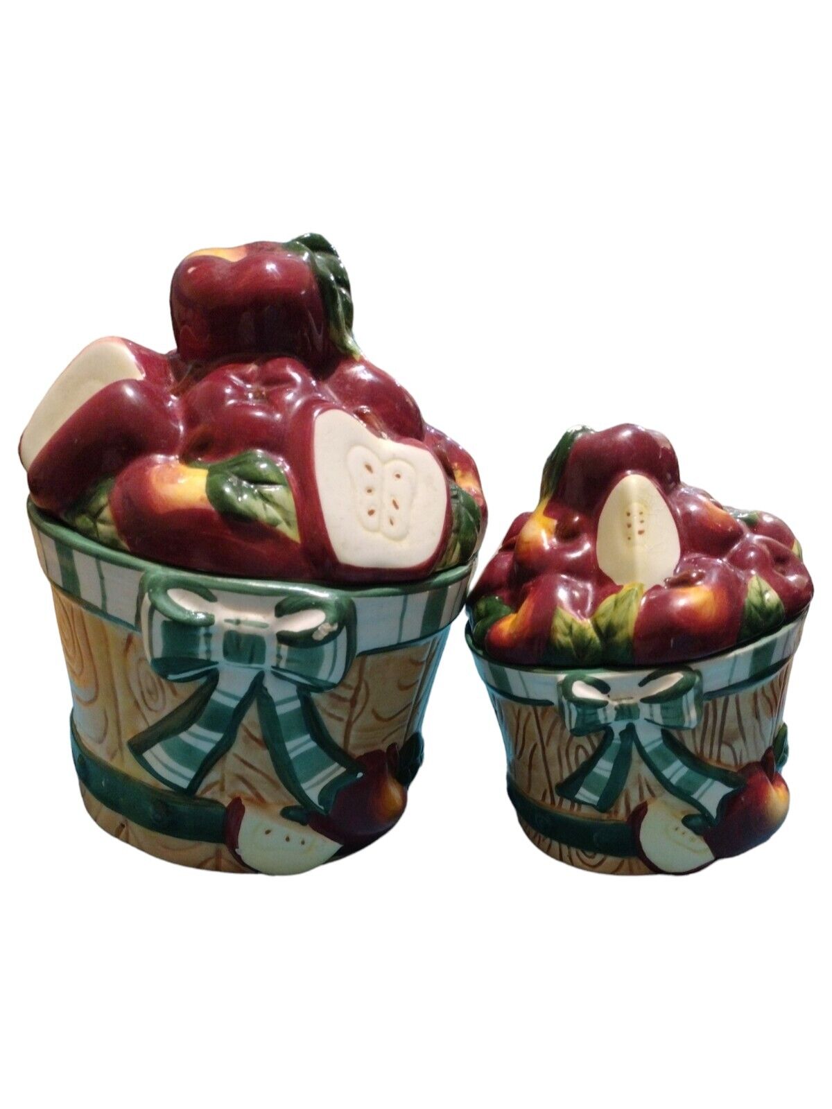 Two 1999 Young's Exclusive Apple Basket Kitchen Canister with Lid READ