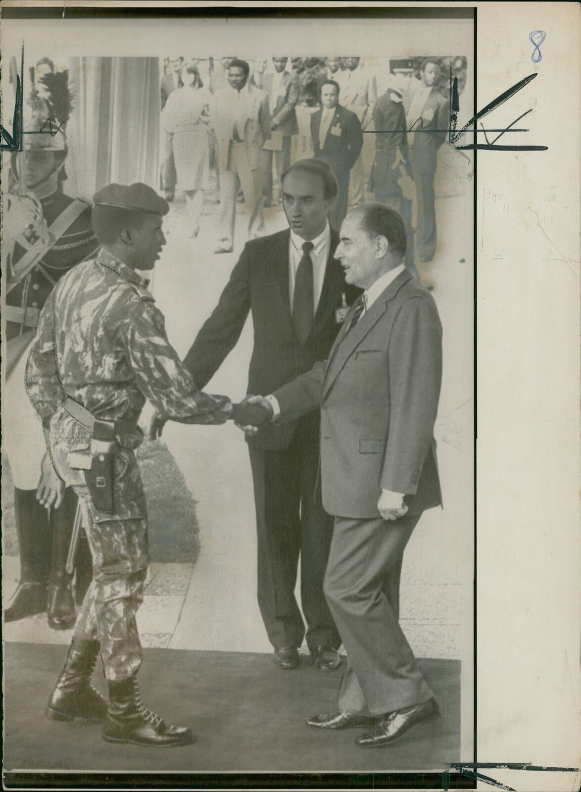 President François Mitterrand greets Captain Th... - Vintage Photograph 1643461