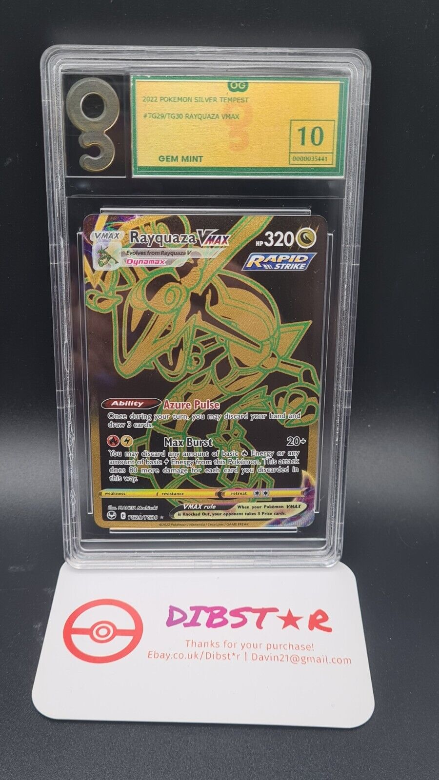 Pokemon Rayquaza Vmax TG29/TG30 Silver Tempest Hyper rare gold full art Grade 10