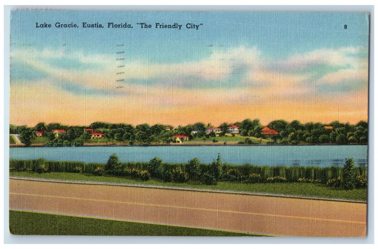 1955 Scenic View Of The Friendly City Lake Gracie Eustis Florida FL Postcard
