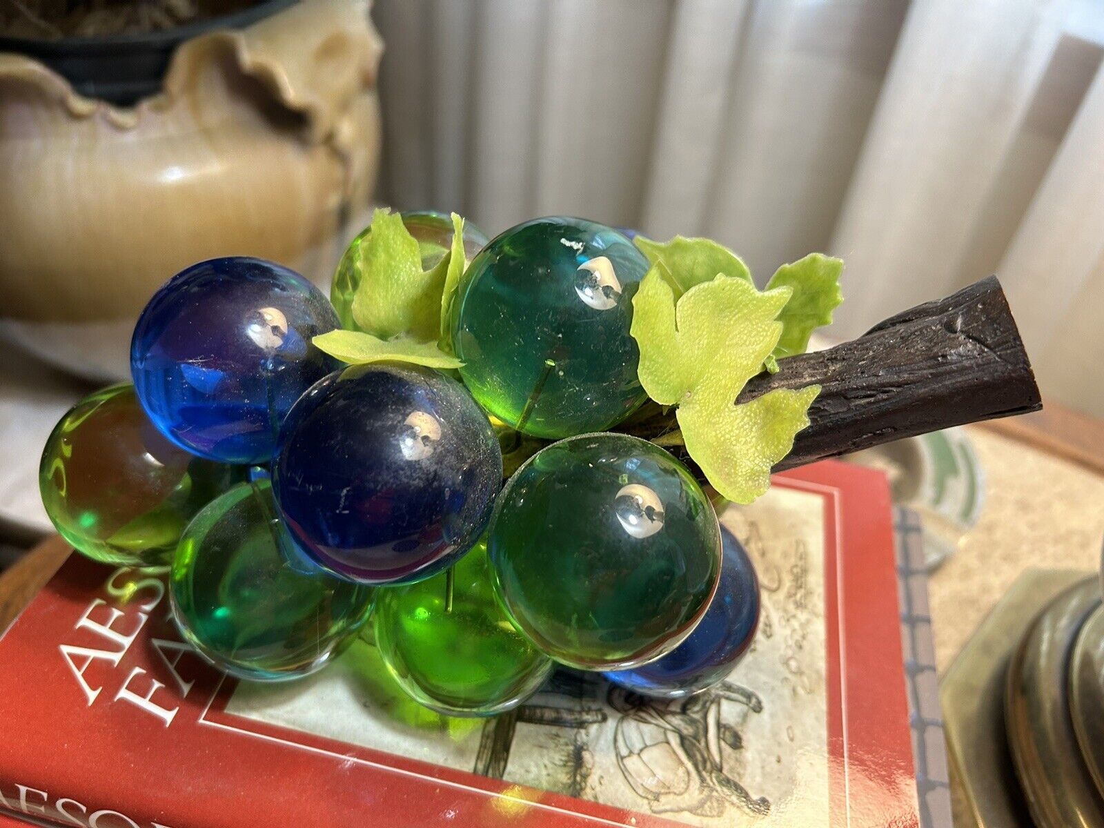 Vintage Lucite Grapes Blue/Green w/stem, 8” Long x 5” Wide. Very Mid-Century Mod