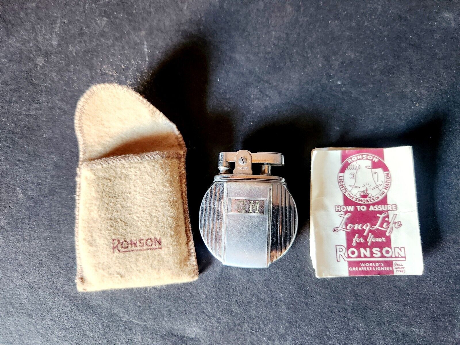Vintage Ronson  Cigarette Lighter Silver Color Oval Round Rare